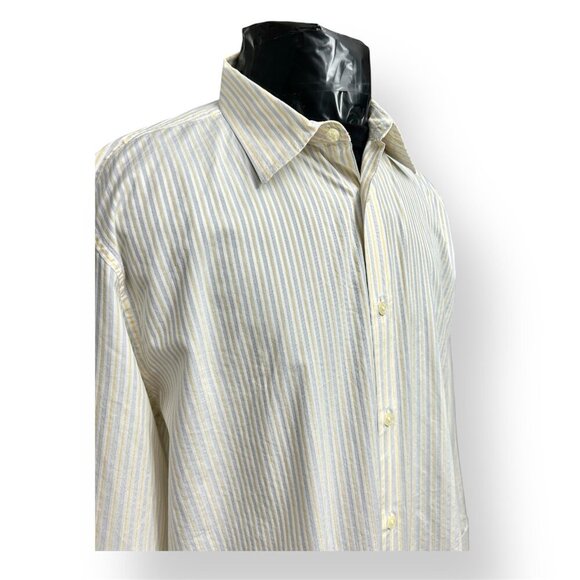 Calvin Klein Yellow Gray Striped Cotton Button Up Shirt Classic Career Preppy XL - Picture 6 of 9